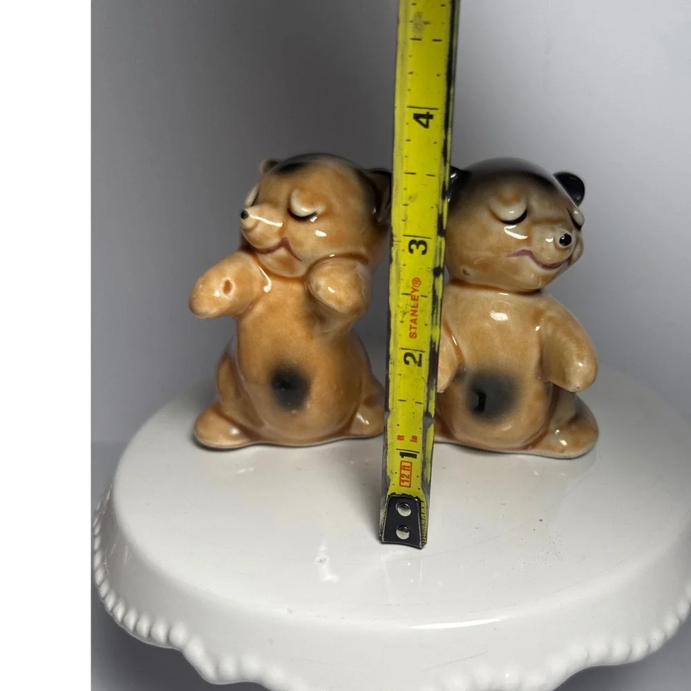 Van Tellingen Hugging Bears Salt Pepper Shakers Tan Good Vintage Ceramic MCM